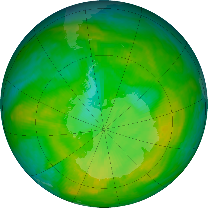 Antarctic ozone map for 20 December 1981